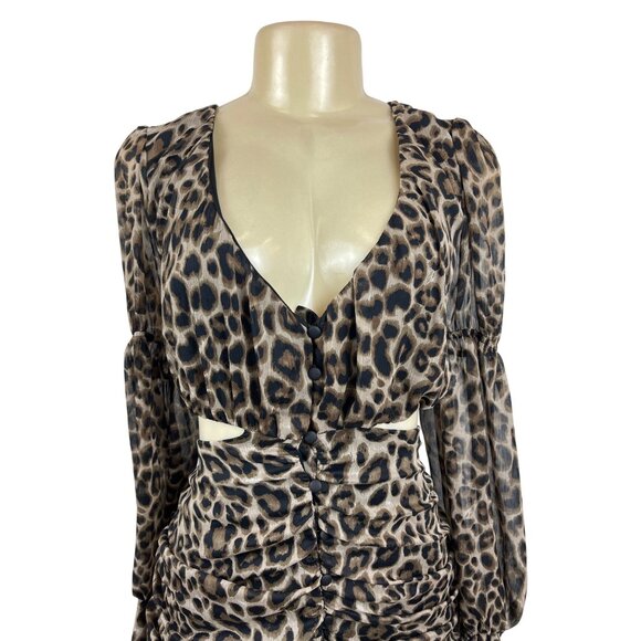 Asos Leopard Print Design Long Sleeve Cut-Out Mini Dress Sz10 - New - Picture 4 of 8